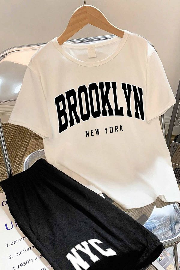 MODAGEN-Set de 2 bucăți unisex cu imprimeu Brooklyn și pantaloni scurți 1