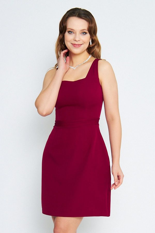 NO48-Rochie Roșie Mini Claret, cu bretele late, cu guler pătrat 1