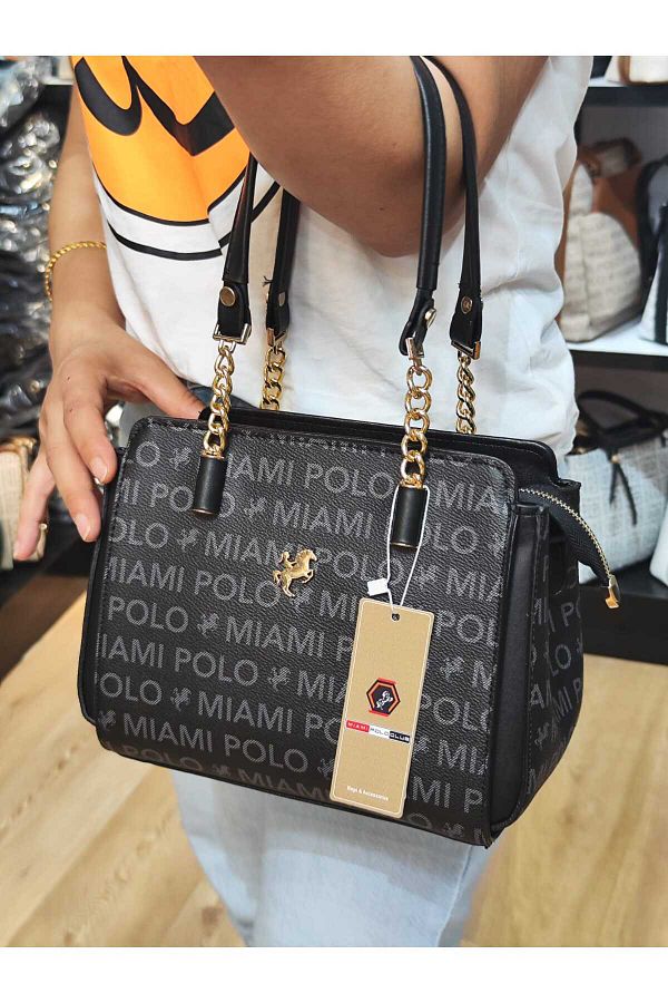 Canta Trend Miami Polo Club Women s Shoulder Bag with Gold Accessory Detail Trendyol