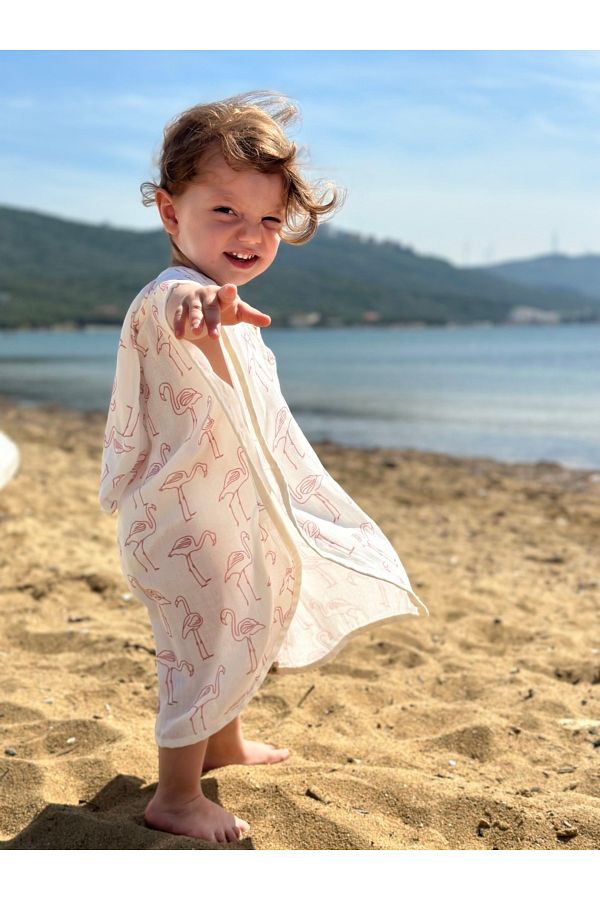 Lophelia Baby Flamingo Patterned Organic Muslin Poncho Trendyol