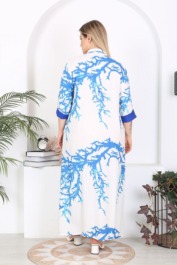 XL Modam WOMEN S LARGE SIZE BLUE AND WHITE SHIRT DRESS Trendyol