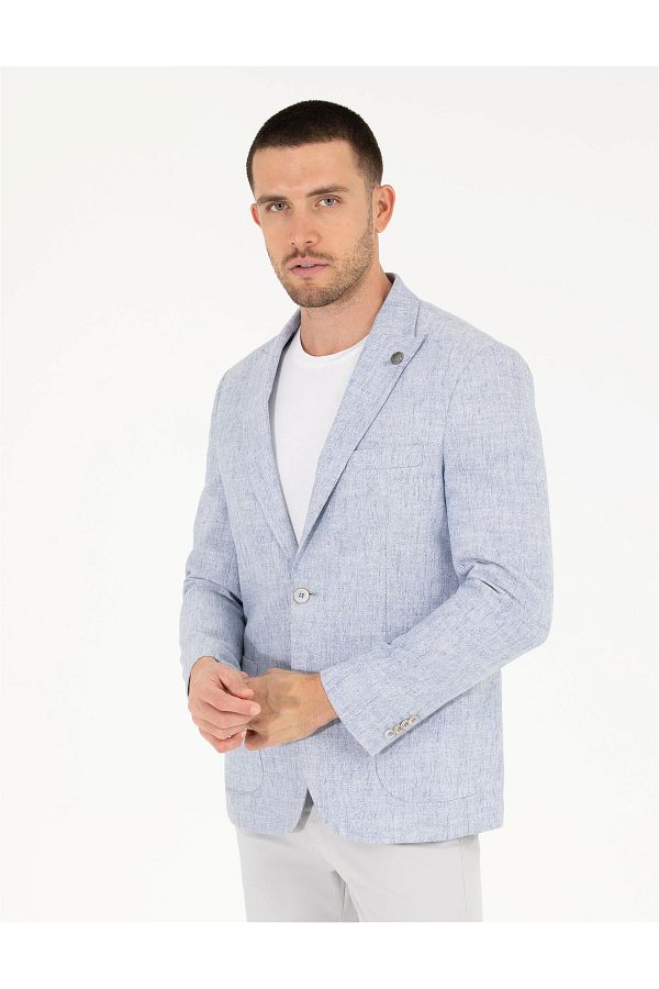 Pierre Cardin Linen Blended Sports Jacket Light Blue Trendyol