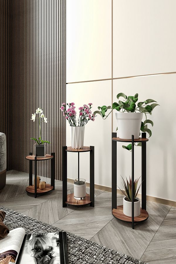 messer-3-piece Round Walnut Flower Pot Set 1