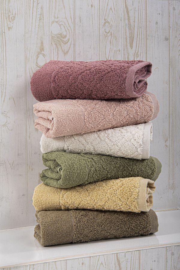 Guvenal AKASYA 6 Pieces Patterned Towels Towel Towel Set Hand Face Towel Dowry Towel Bath Towel Trendyol