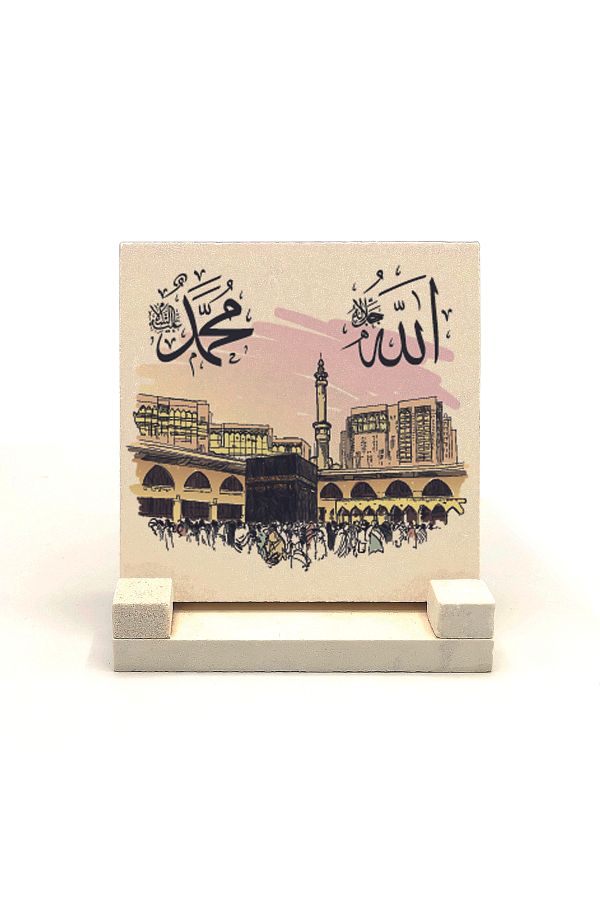 Sadrazam-سطح مكتب من الحجر الطبيعي بطبعة الله والمحمد على صورة شريف الكعبة 10x10 Kh-201 1