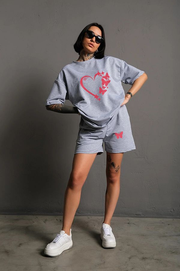 AY MONTANA-LUNAVISTA Butterfly Heart Printed Oversize Shorts T-Shirt set 1