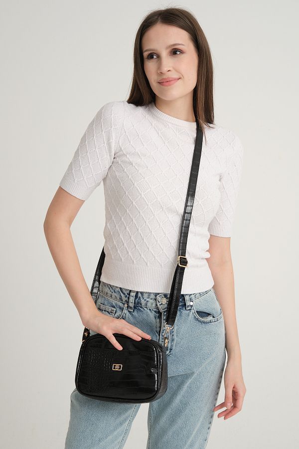 mossi-Black Crocodile Skin Look Women's Shoulder Bag Mother Bag 1