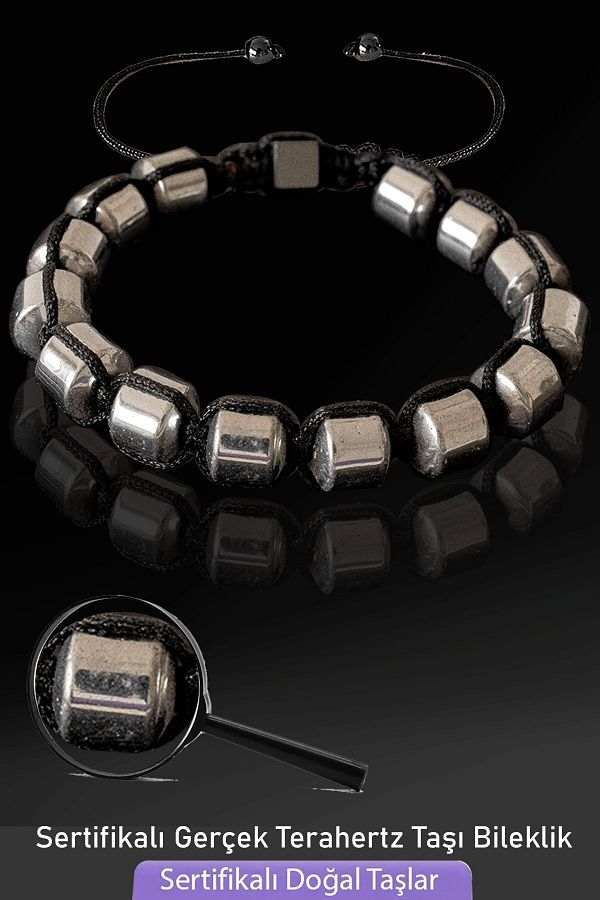 Tesbih Atolyesi Certified Barrel Cut Faceted Terahertz Stone Bracelet Vibration Stone Trendyol