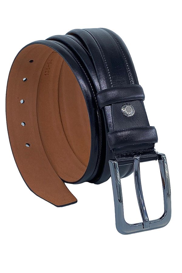 Süzer Deri-Black Genuine Leather Patterned 3.5 cm Classic Belt - 200-61 1