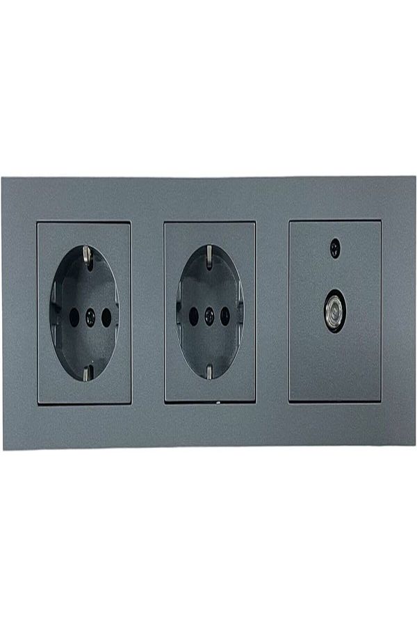 ga gözde aydınlatma-OVİVO GRANO SMOKED SOIL SOCKET + SOILED SOCKET + TV SOCKET + TRIPLE FRAME SET TRIPLE SET 1