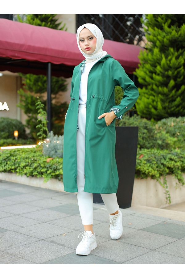 ZENANE Trench Coat Emerald Green ZENANE Trendyol