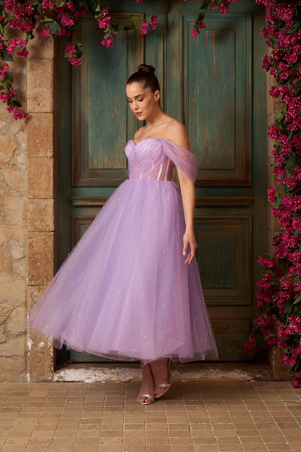 Lilac tea length dress top