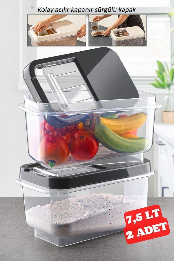 Nandy Home-2 Pieces 7.5 Lt Multibox with Easy Sliding Lid Food Pulses Vs. Storage Container Anthracite 1