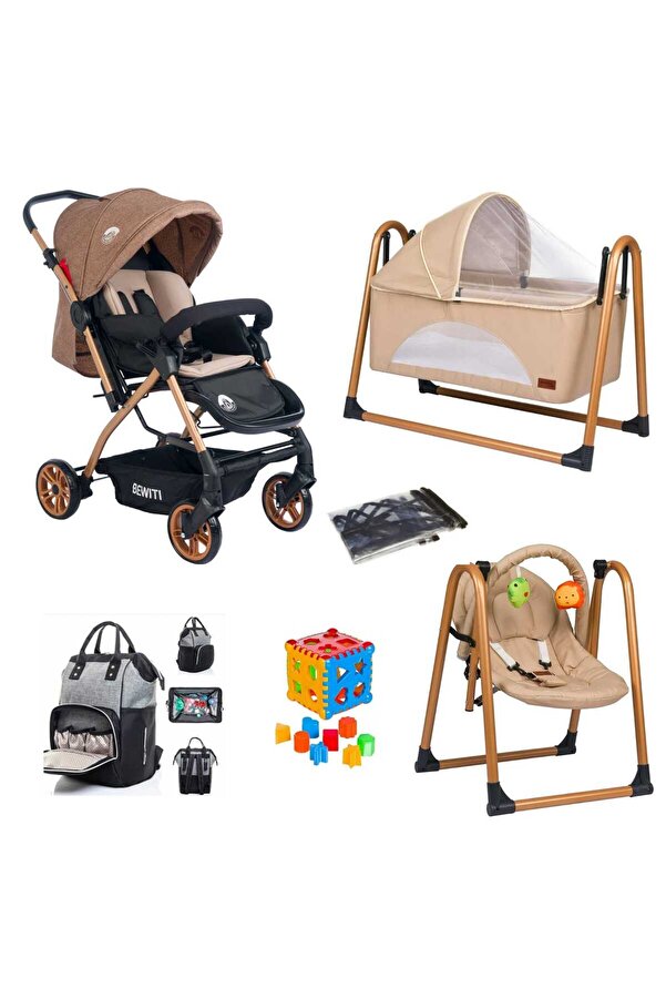 4KİDS 4Kids Bebek Çeyiz Seti Çift Yön Bebek Arabası Sallanır Beşik Salıncaklı Anakucağı Bebek Bakım Çanta