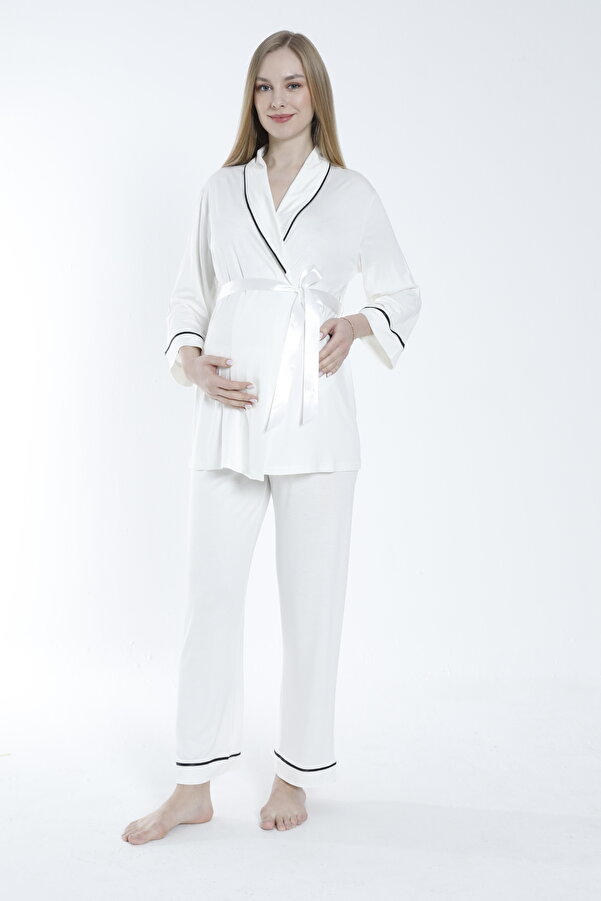 Miss Dünya Lissa Önden Bağlamalı Şerit Yakalı Hamile ve Lohusa Pijama Takımı