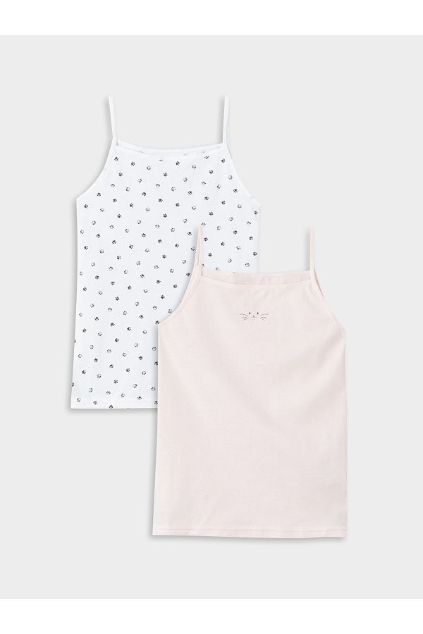 LC Waikiki-Square Collar Printed Strappy Girl's Undershirt Set of 2 1