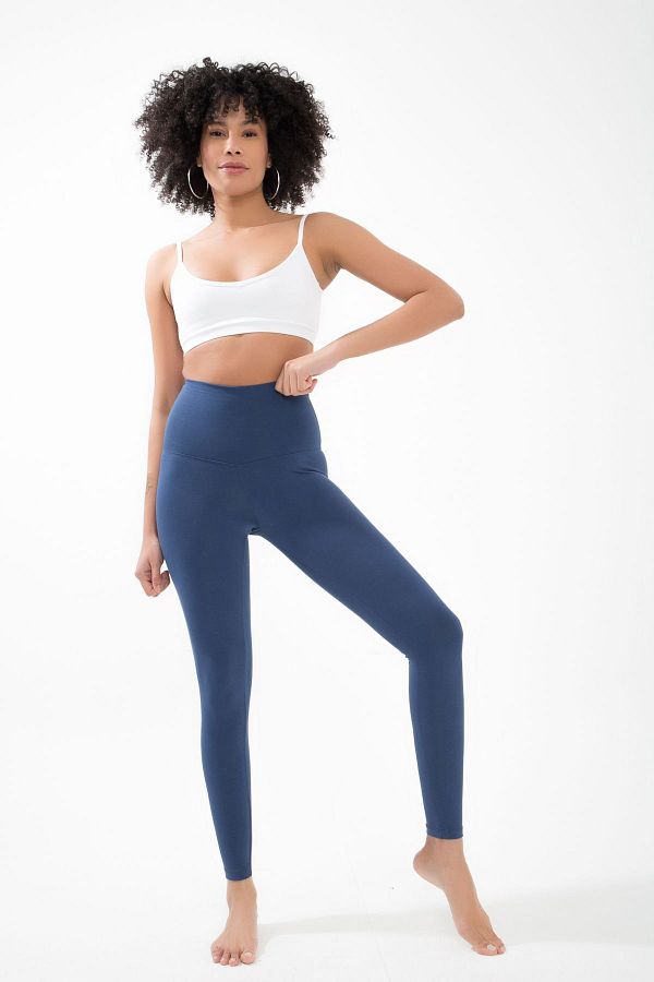 Comm-Ci-Amber Navy Blue 7/8 Super High Waist Organic Cotton Tight Long Sports Leggings 1