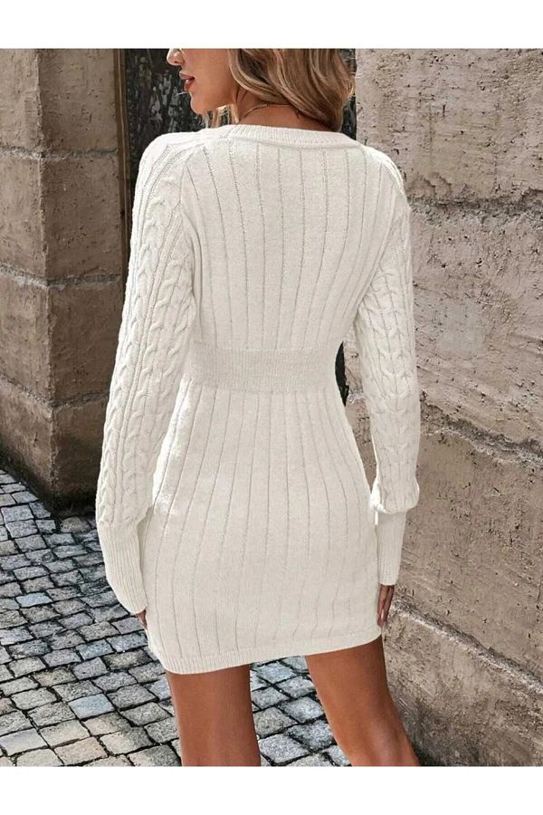 DRESSY CL Hair Knitted Model Elastic Waist Model Crew Neck Knitwear Dress Trendyol