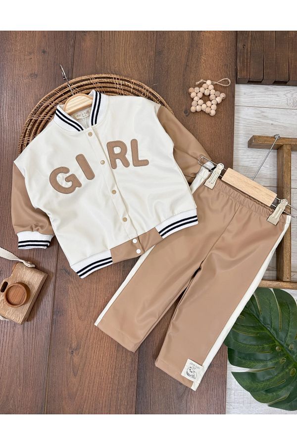 Bolly Baby-Artificial Leather Set (YAPAY-SUNİ) Girl Detailed Cotton Lined College Baby Girl Set 1