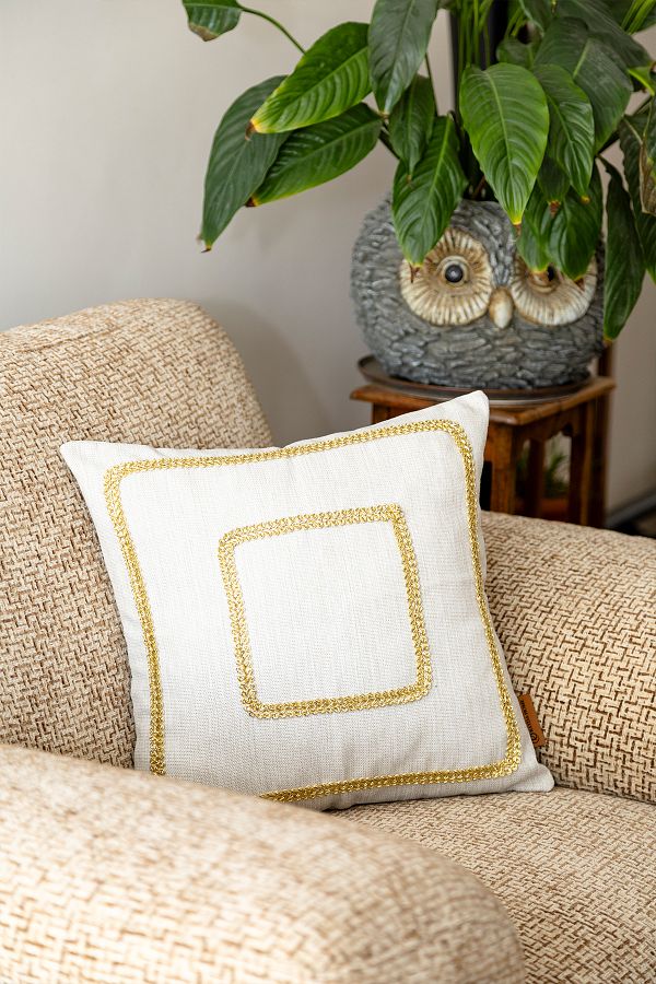 Rayda Home-Husă de pernă decorativă cu design special din țesătură de in, cu detalii aurii 1