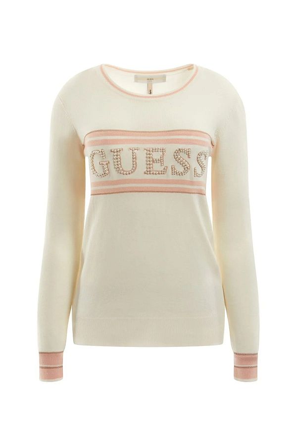Guess Women s Crew Neck Sweater Ecru Trendyol