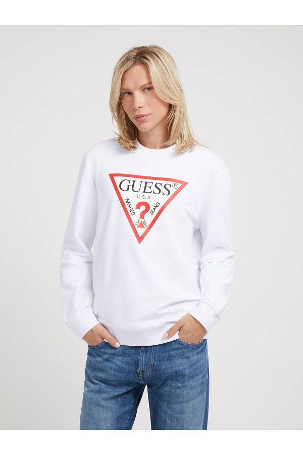 Guess Triangle Logo Men s Sweatshirt White Trendyol