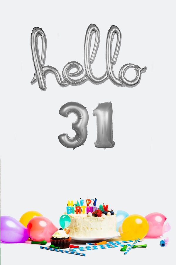PEKSHOP-31 Years Birthday Balloons - Hello 31 Handwritten Silver Color Foil Balloon 1