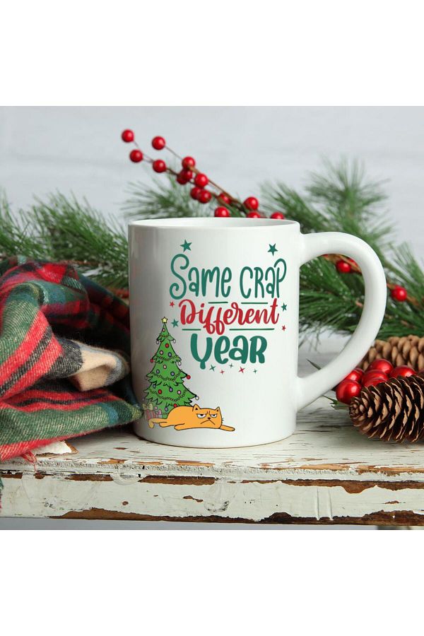 PEKSHOP-Same Crap Different Year Cat Mug Cup Christmas Gift 1