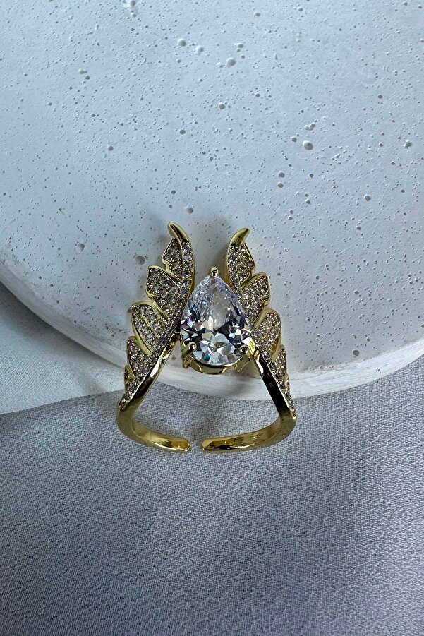 Takıştır Gold Color Wing Figured Stone Detailed Adjustable Ring - Trendyol