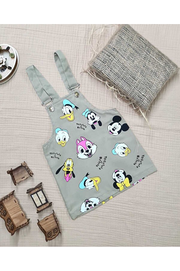 minikiss Baskılı Gabardin Kumaş Ayarlı Askılı Kız Çocuk Jile Elbise