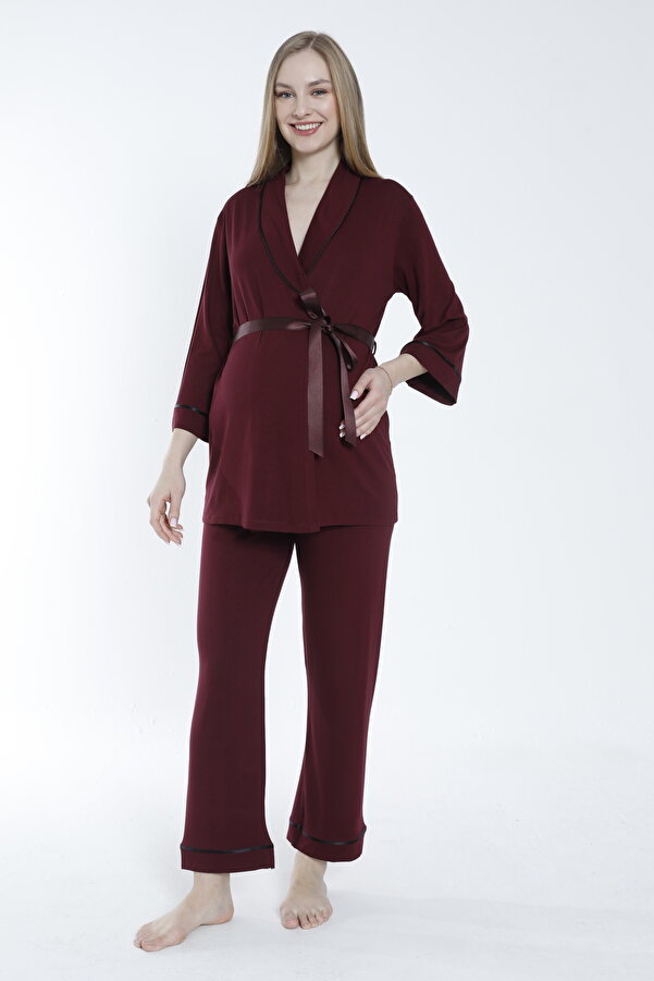Miss Dünya Lissa Önden Bağlamalı Geniş Şerit Yakalı Hamile ve Lohusa Pijama Takımı