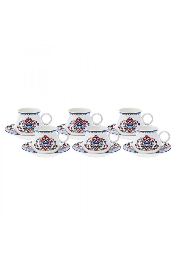 Karaca-Hattat Kaffeetassen-Set für 6 Personen, 90 ml Espressotasse und 6x Untertasse, Mochatassen, Es 1