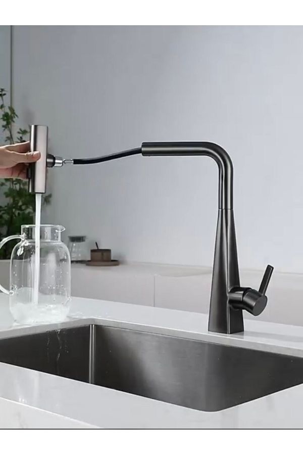 İSAOĞLU YAPI-Anthracite Kitchen Faucet Anthracite Gray Sink Tap Spiral Extending System 4 Separate Function Faucet 1