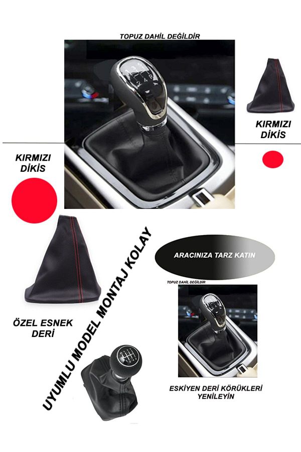 BBALİFE STORE-Modagos068 Seat Ateca Compatible Vehicle, Auto Shift Boot Red Seam 1