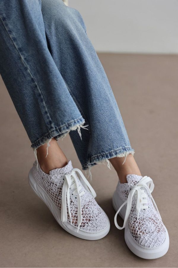selinshoes-Pantofi de damă Oliwia cu detaliu tricotat - ALB 1