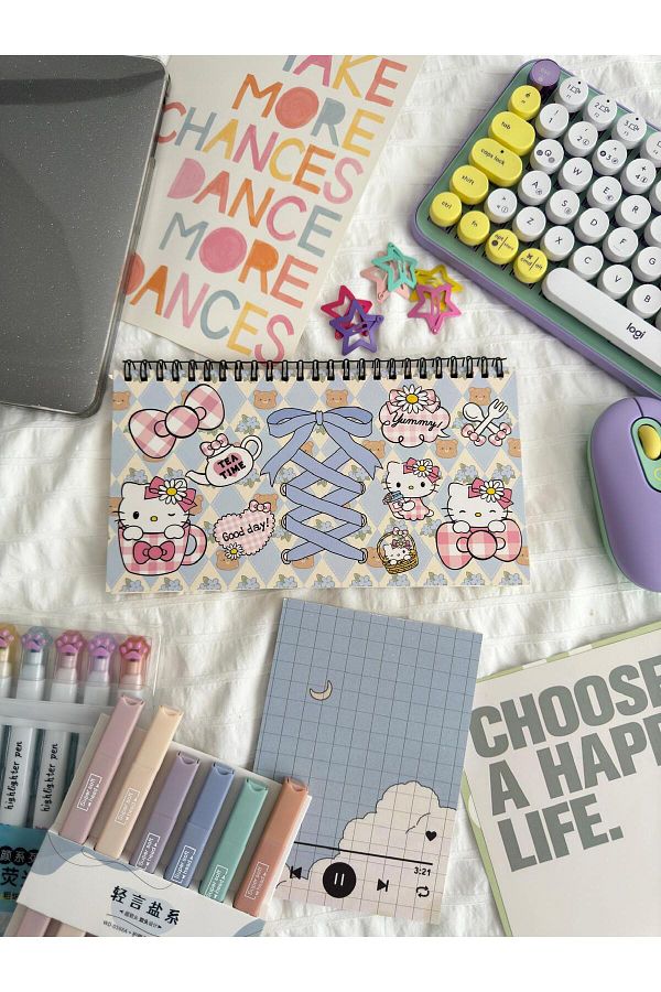 Planet Butik-Sanrio Hello Kitty Y2K Kpop Cute Cat Keyboard with Kawaii Design - Weekly Planner Notepad with Front 1