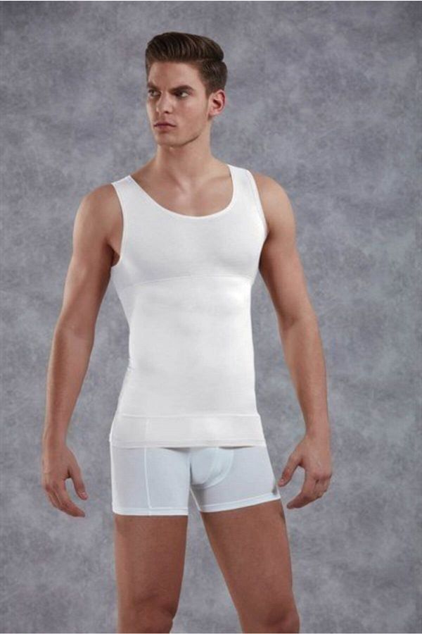 Doreanse-Λευκός ανδρικός κορσές Tank Top 5950 - Βαμβακερό, Φαρδύς γιακάς, Ανακλινόμενο 1