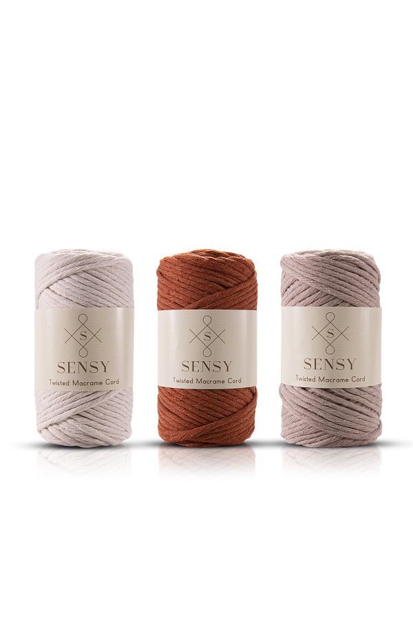 SENSY-مجموعة خيوط Macrame Hobby الممسوحة ضوئيًا المتميزة مكونة من 3 قطع إكرو - بلاط - قهوة الحليب 1