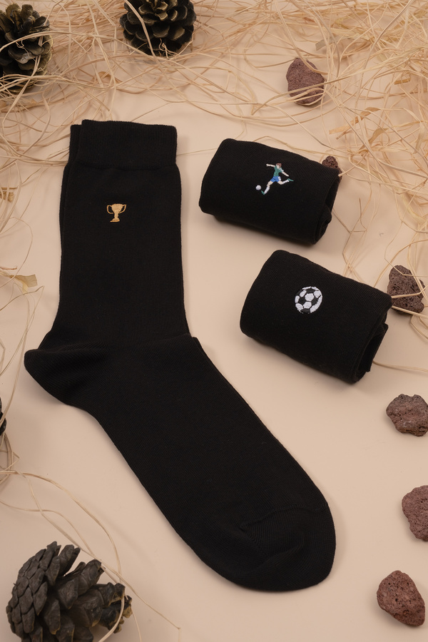 HİTRA-3-Piece Football Embroidered Embroidered Men's Sock Seamless Socks 1