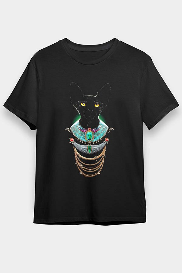 Darkhane-Pharaoh Sphinx Cat Patterned Black Unisex T-shirt 1
