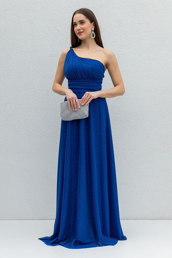 vuvutasarım-Tesatura cu sclipici captusita pe un umar Guler asimetric Lungime maxi Saks Rochie de absolvire Rochie de logodna 38995 1