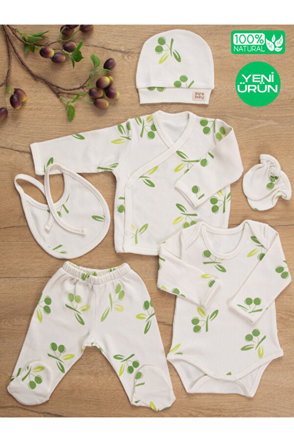 Sarebaby Zeytinim Serisi Bebek Hastane Çıkışı 6'lı Set Unisex %100 Doğal Pamuk