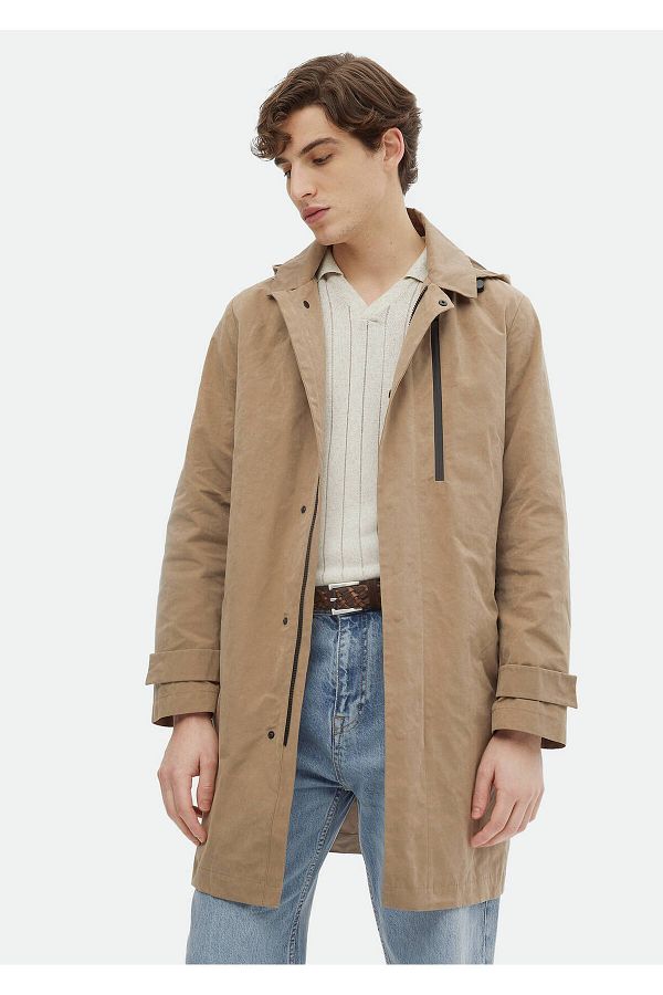 Ramsey Camel Hair Hooded Woven Top Coat Removable Trendyol