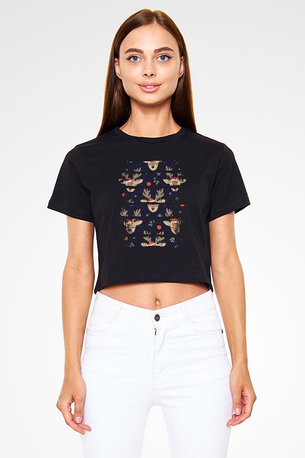 Darkhane Sleeping Deer Black Unisex Crop Top T Shirt Trendyol