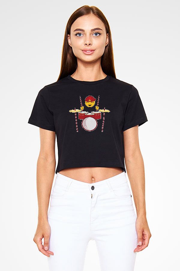 Darkhane Unisex Black Crop Top Drummer Emoji T Shirt Trendyol