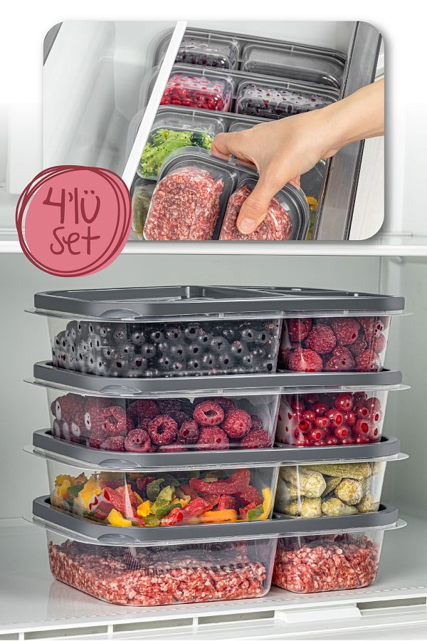 Vienev-1.15 Liter Anthracite 4-Piece Rectangular Storage Set - 3 Compartments 1