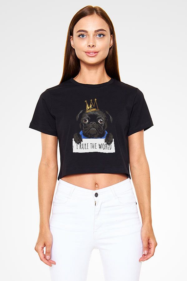 Darkhane-BlacK Unisex Crop Top - King Pug Dog T-Shirt 1