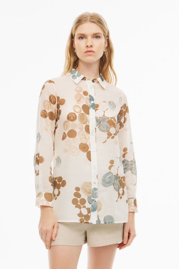 Perspective-Daylight Regular Fit Polka Dot Patterned Fitted Sleeve Shirt Collar Multicolor Tunic 1