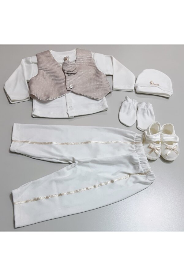 Sönmez Baby SATEN YELEKLİ MEVLÜTLÜK BEŞLİ SET ERKEK BEBE TAKIM