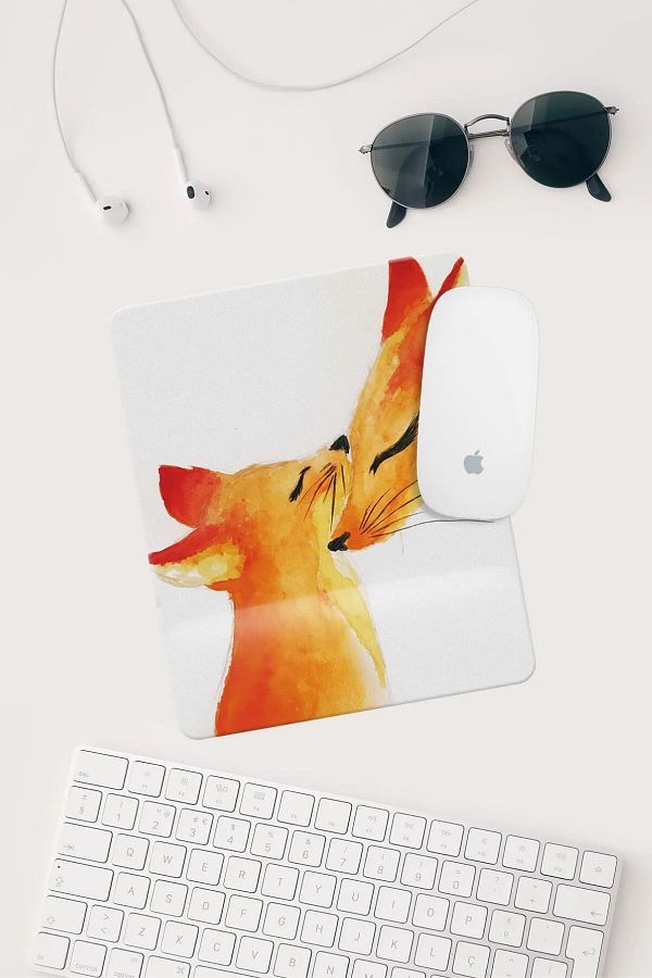 HobiShop-Orange and White Fox Drawing Rectangular Mouse Pad with Wrist Support Mouse Pad 1
